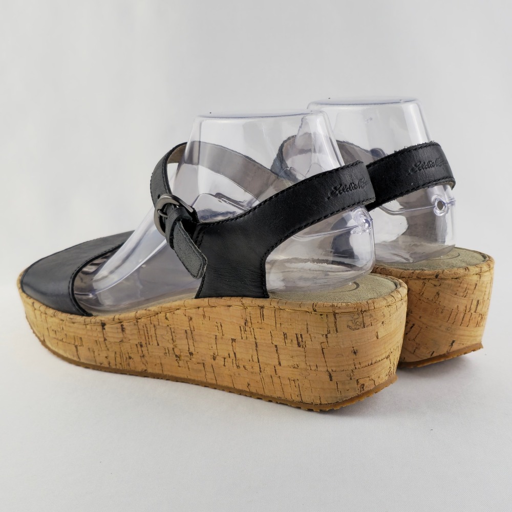Eddie Bauer Women's Platform Cork Wedge Slingback Sandals Black 11 - Picture 4 of 15
